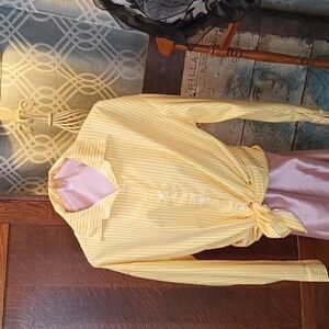 A2-15 Yellow White Striped Button Up Long Sleeve Shirt OXL